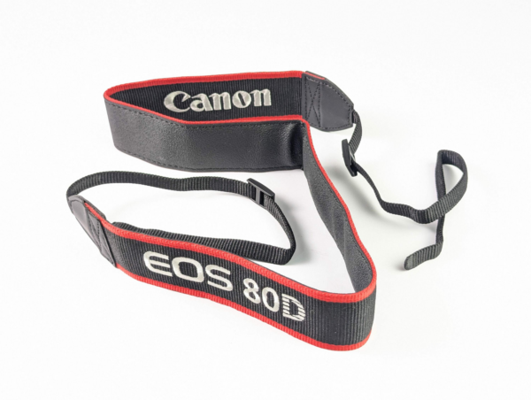 Vintage Canon EOS 80D Neck Strap Nice Silver Embroidered Logo Red Stripes