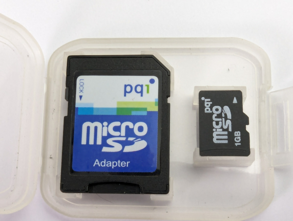 Vintage Pqi Micro SD 1GB - Made in Taiwan & Pqi Adapter MicroSD to Full SD + plastic Holder
