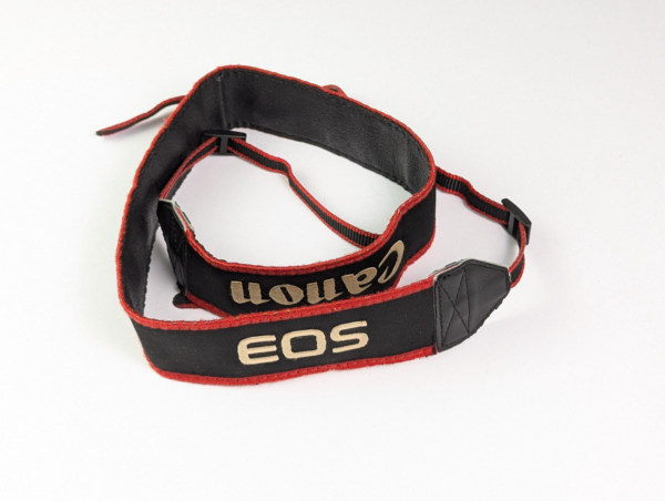 Vintage Canon EOS Neck Strap Gold Embroidered Logo Red Stripes 42mm Wide