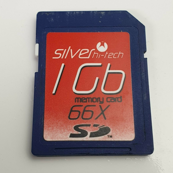 Vintage Collectible SILVER Hi-tech 1 Gb SD Card 66X memory card For Old Cameras - Made in Taiwan