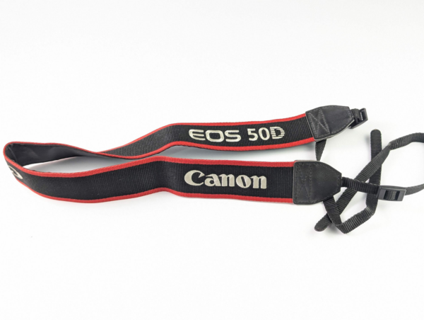 Vintage Canon EOS 50D Neck Strap Nice Silver Embroidered Logo Red Stripes