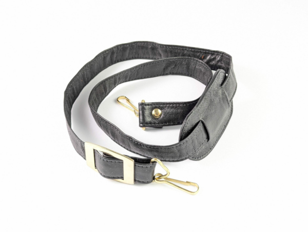 Nice Vintage Leatherette Strap Black Shoulder Strap Golden Metallic Buckles & Hooks