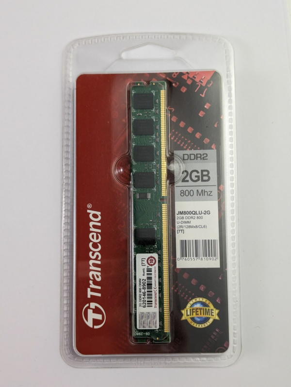 SEALED! Transcend 240 pin DDR2 U-DIMM Desktop Memory JM800QLU-2G Made in Taiwan!
