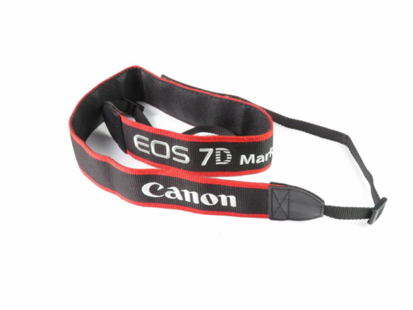 Nice Vintage Canon EOS 7D Mark II Neck Strap Silver Embroidered Logo Red Stripes