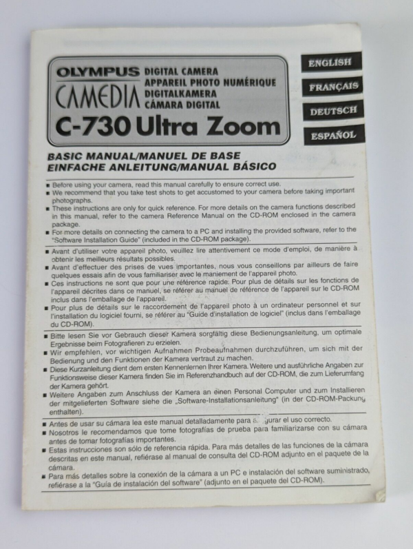 Genuine OEM Multilingual Manual for Olympus Camedia C-730 Ultra Zoom Cameras