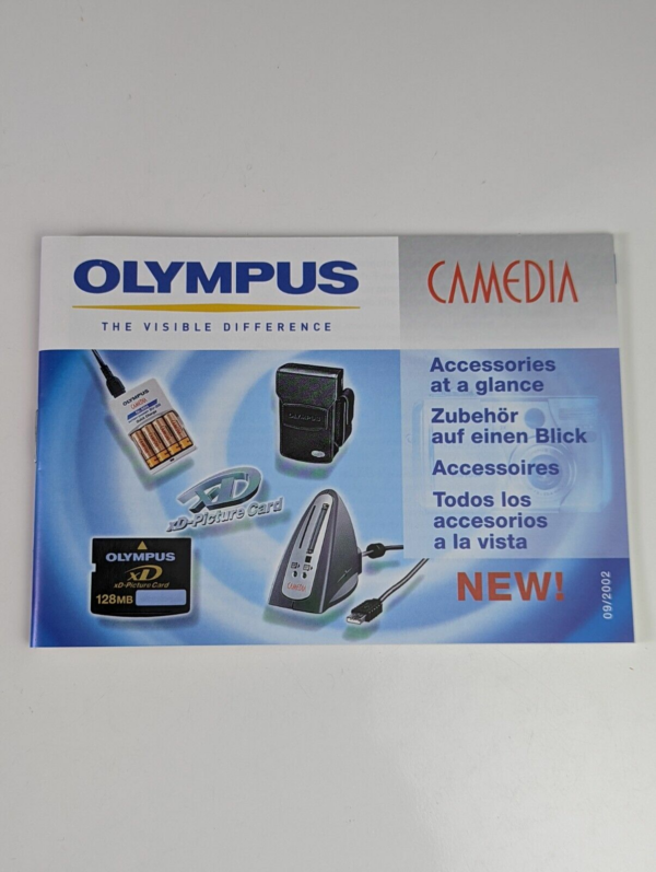 New! Vintage 2002 Print Olympus Camedia Accessories at a Glance EN DE ES