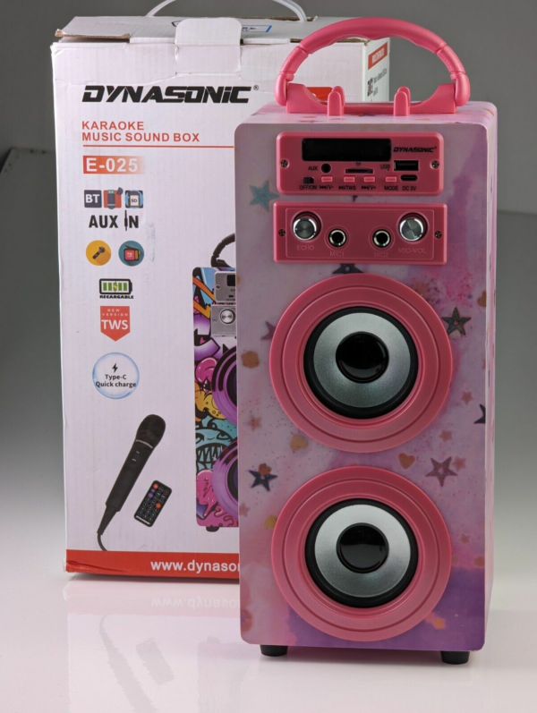 DYNASONIC E-025 3rd Gen. Portable Bluetooth Karaoke Speaker with Microphones